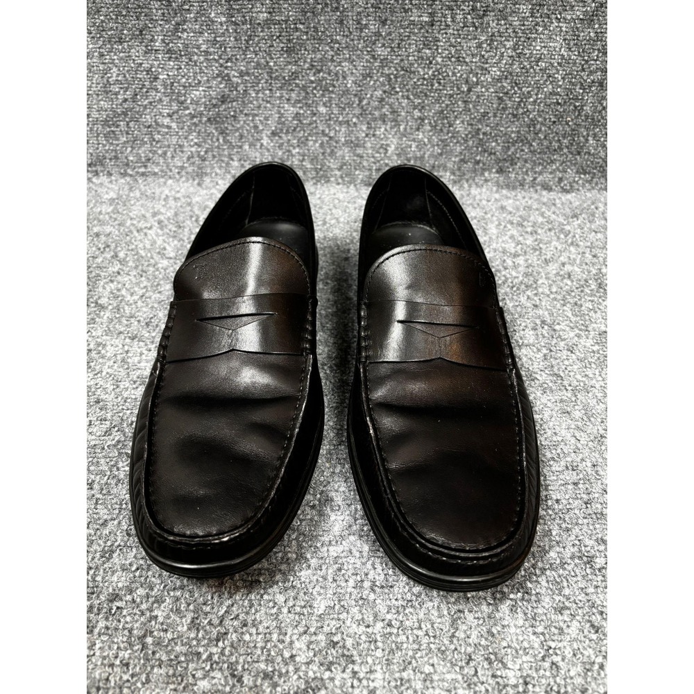 Tods Mens Black Leather Penny Loafers Slip On Rubber Sole 12 Made in Italy - Picture 2 of 9
